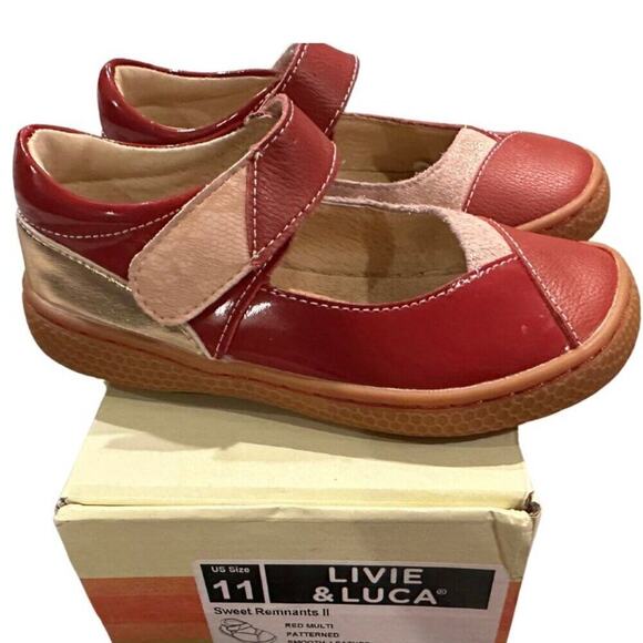 Livie & Luca - Sweet Remanant II Red Multi Patterned Girls Dress Shoes | Size 11 - Picture 6 of 15